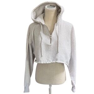 Aritzia TNA COZY AF Off White/Gray Half Zip Cropped Hoodie - 3
